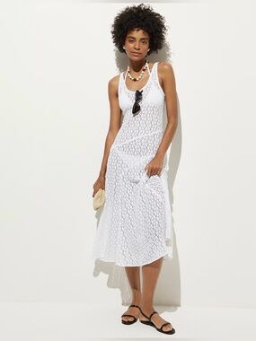NEW J. Crew Sheer scoopneck lace dress white Small CS553 beach coverup midi